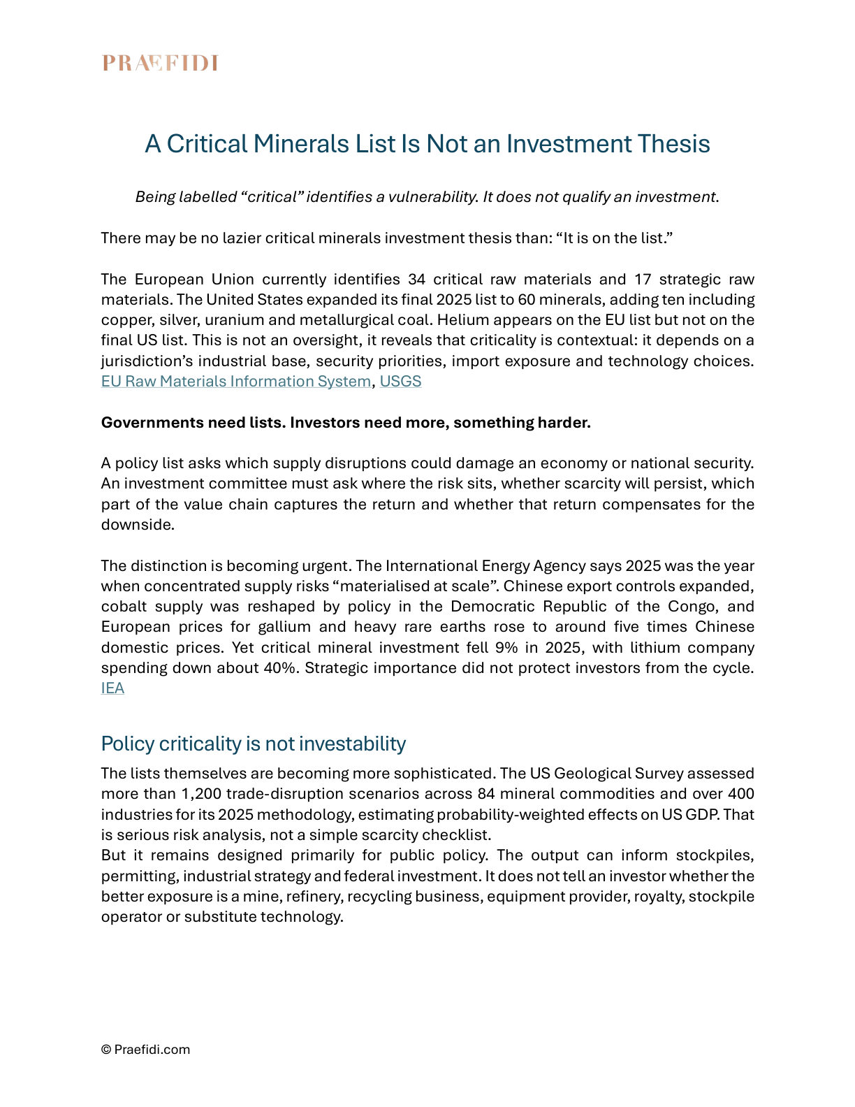 A Critical Minerals List Is Not An Investment Thesis — page 1