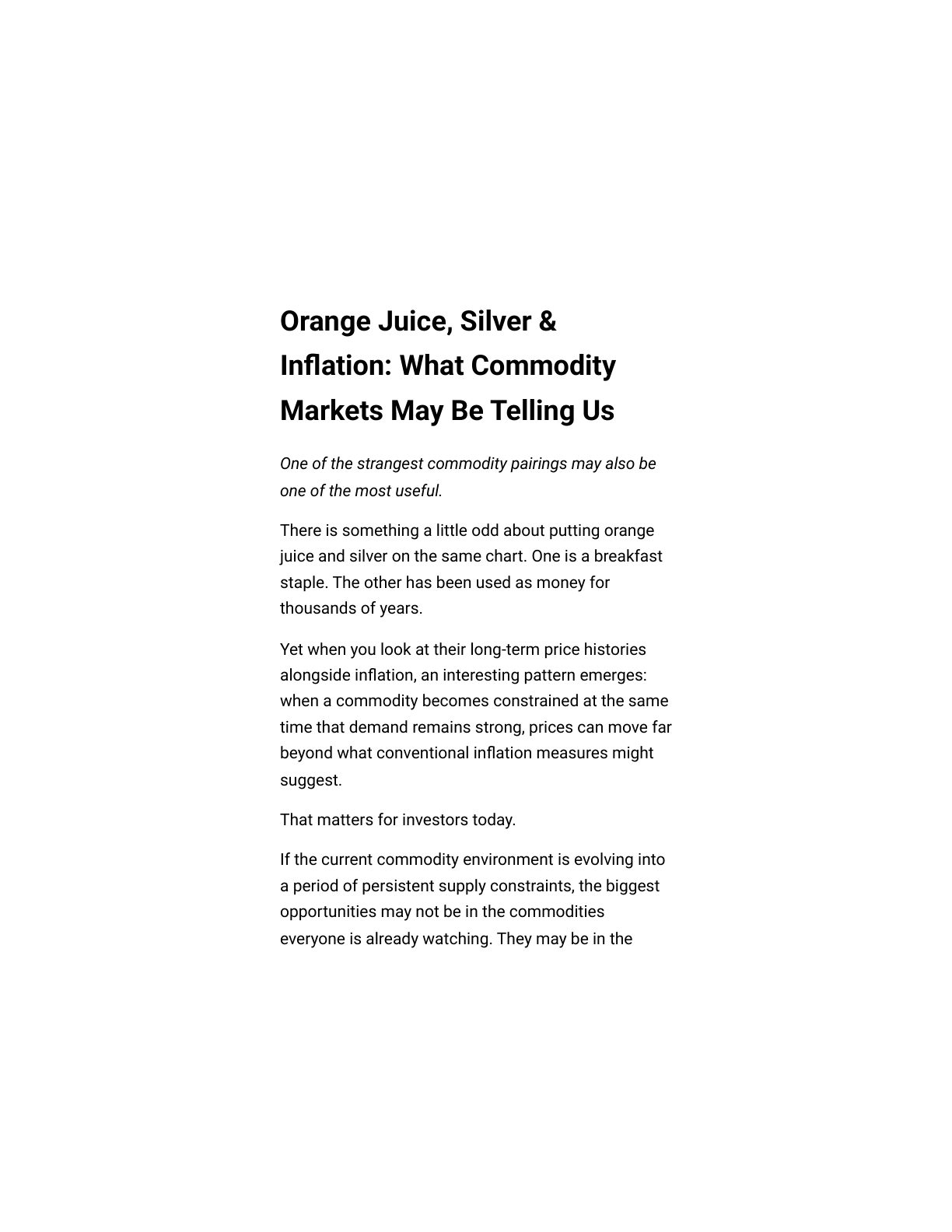 Orange Juice, Silver & Inflation - What the commodity Markets May Be Telling Us — page 1